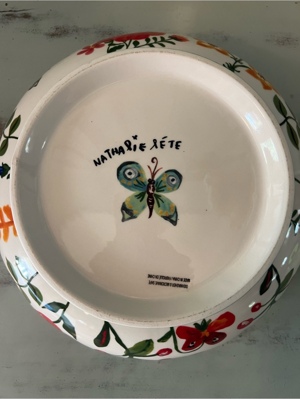 Nathalie Lete Hand-Painted Scalloped Floral Ceramic Serving Bowl - Picture 6 of 9